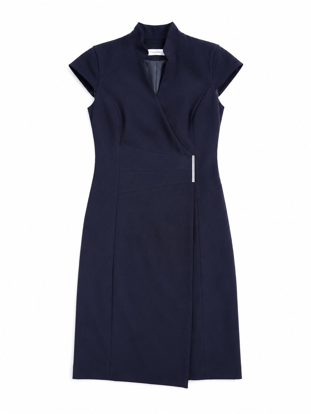Calvin Klein (Carolyn Bassett) Style Navy Cap-Sleeve Wrap Sheath Dress Size 2 - Picture 2 of 7